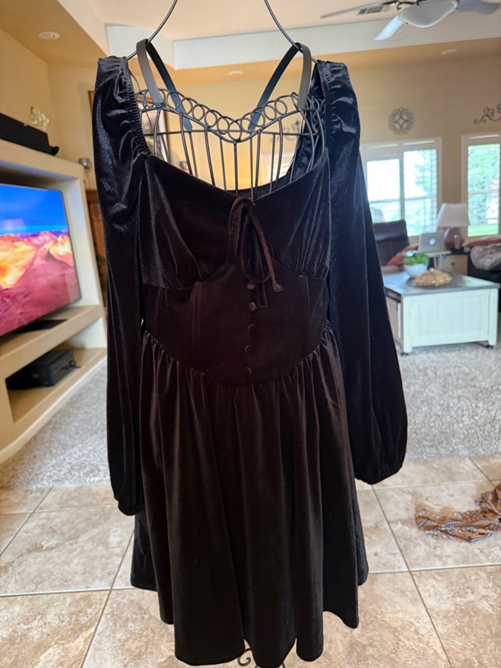 Blu Pepper Black Velvet Long-Sleeve Fit & Flare Dress